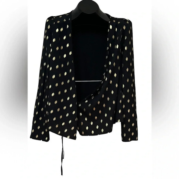 SHEIN Black Golden Dot Bow Wrap Blouse Sz Large - Picture 5 of 12